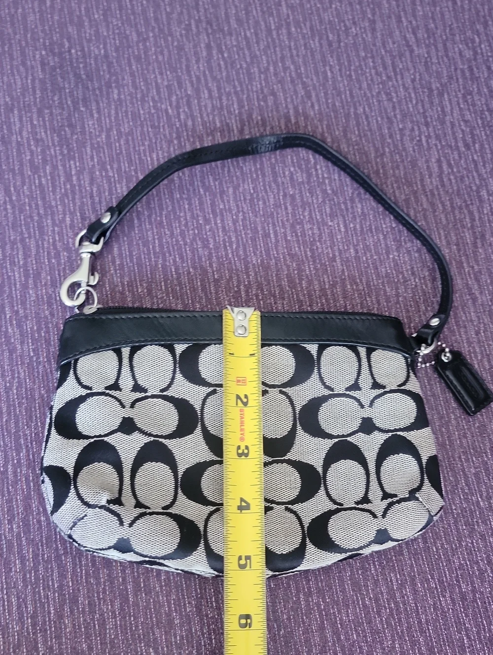 Coach Black & Gray Signature Canvas Wristlet with Leather Trim
